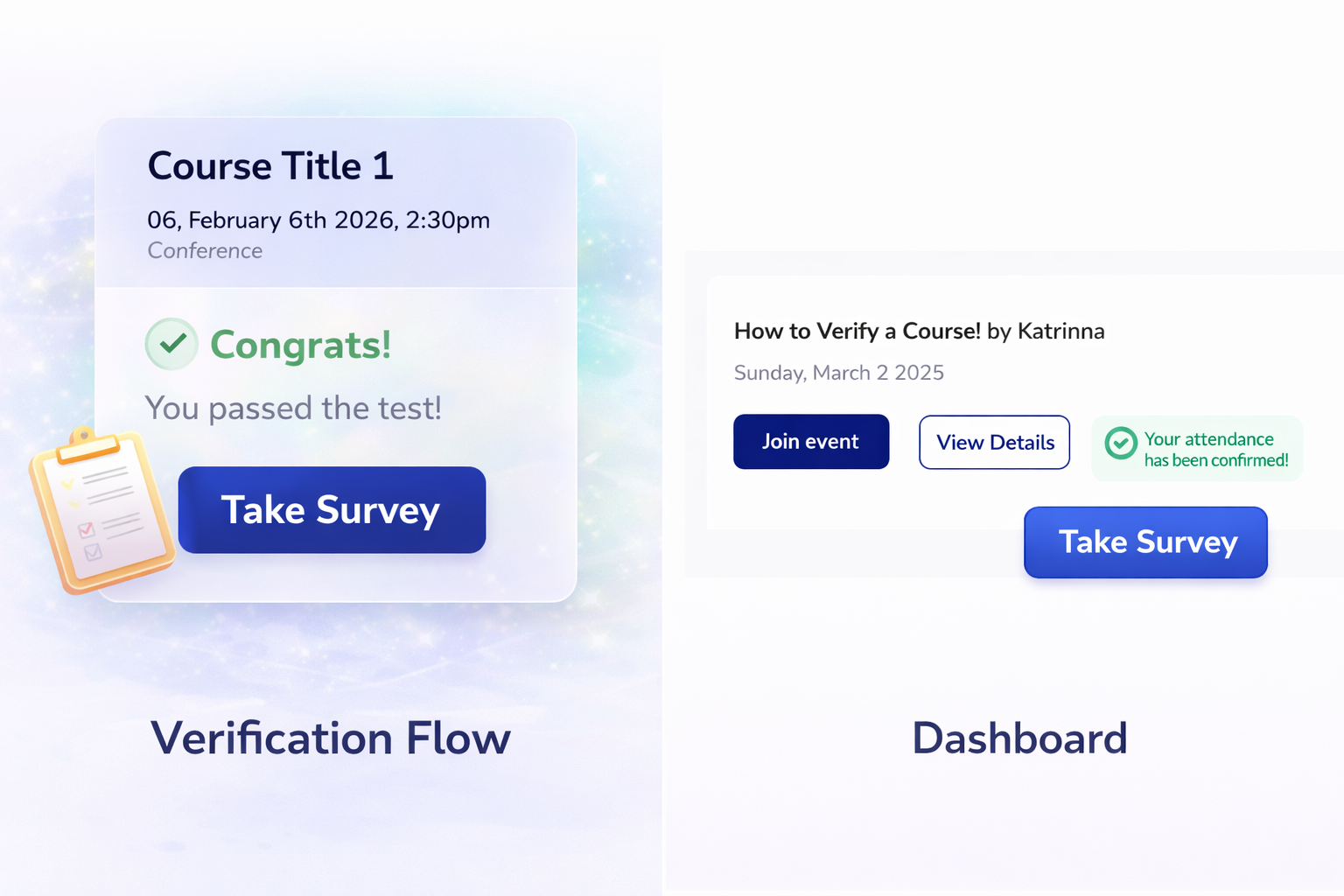 Course verification and survey dashboard